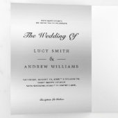 上品なシルバージュエルジェムボウQRコード結婚ズ 三つ折り招待状 (内部最初)