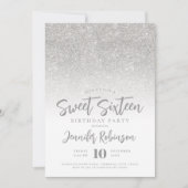 上品なシルバースパークルグリッター写真Sweet 16 招待状 (正面)