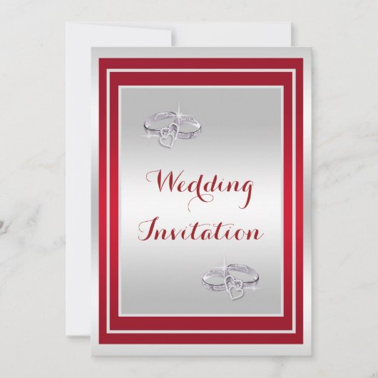 上品なシルバー&レッド、ダイヤモンド結婚ズのリングや輪結婚 招待状 (正面)