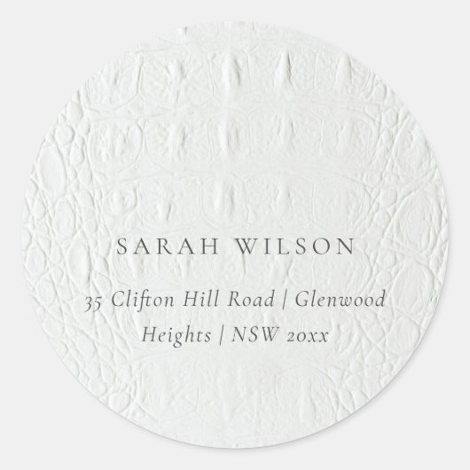 上品なシンプルアイボリーホワイトレザーテクスチャアドレス ラウンドシール (正面)