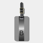 上品なシンプルブラックシルバースチールグレーメタリック ラゲッジタグ (正面縦)