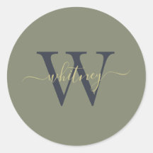 上品なシンプルモノグラム名&イニシャルオリーブグリーン