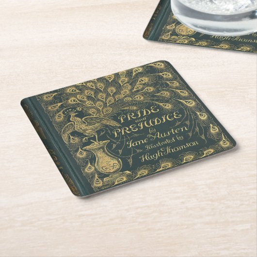 上品なジェーン・オースティンプライドと偏見の本の表紙 スクエアペーパーコースター (アングル)