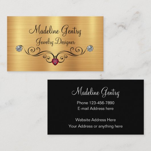 上品なジュエリーデザイナーのどの宝石 名刺 (正面/裏面)