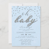 上品なジュエルブルースパークルグリッターボーイベビーシャワー 招待状 (正面)