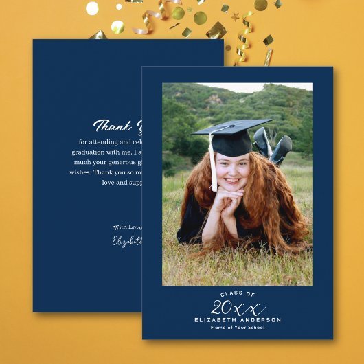 上品なスエレガントクリプトNavy Blue卒業写真 サンキューカード