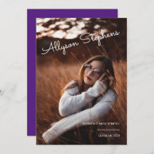 上品なスクリプトホワイト文字フォトパープル卒業