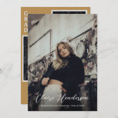 上品なスクリプトマスタード写真コラージュ卒業 案内状 (正面/裏面)