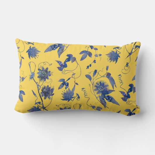 上品なスタイリッシュ青エレガントい情熱の花は黄色 ランバークッション (裏面)