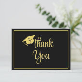上品なスタイリッシュ黒と金ゴールドの卒業 サンキューカード (スタンド正面)