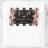 上品なストライプフローラ水の色ありがとう 長方形シール (バッグ)