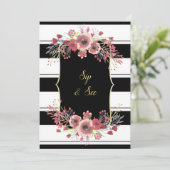 上品なストライプフローラ水の色のsip&参照 招待状 (スタンド正面)