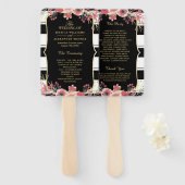 上品なストライプフローラ水彩結婚式 プログラム ハンドファン (正面&裏面)