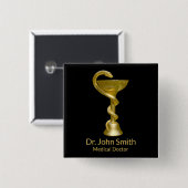 上品なスネークメディカルボウル衛生的金ゴールドカドゥセウス 缶バッジ (正面&裏面)