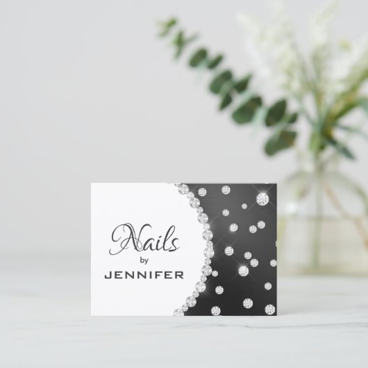 上品なスパークリーエレガントダイヤモンド黒と白 名刺 (スタンド正面)