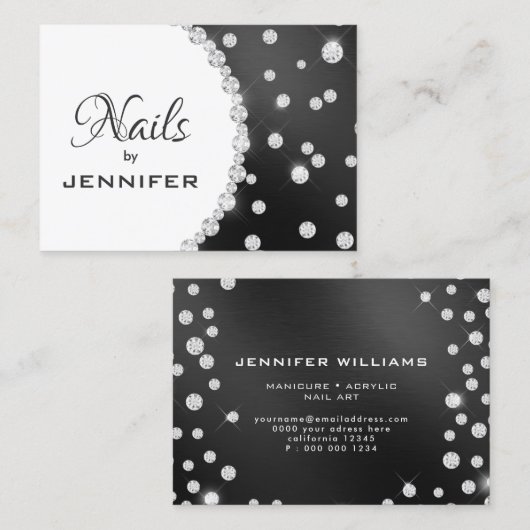 上品なスパークリーエレガントダイヤモンド黒と白 名刺 (正面/裏面)