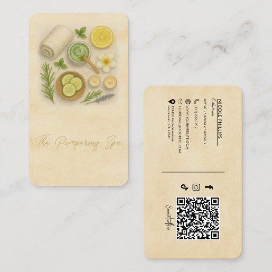 上品なスパ美しい技術者エステティシャン 名刺 (正面/裏面)