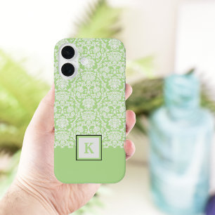 上品なセージ緑のダマスクパターンモノグラムトートバッグ iPhone 16ケース