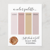 上品なソフトピンクの金ゴールド結婚の色パレットカード (正面)