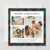 上品なタイポグラフィグリーンプレイド写真クリスマス シーズンカード (正面)