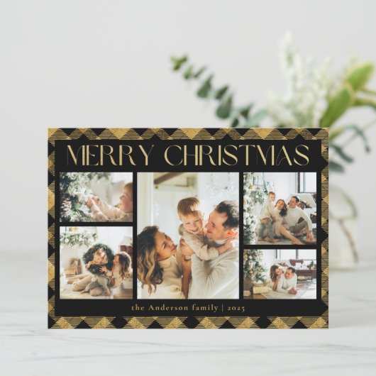 上品なタイポグラフィフォトコラージブラッククリスマス シーズンカード (スタンド正面)