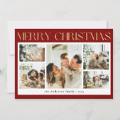 上品なタイポグラフィフォトコラージレッドクリスマス シーズンカード (正面)