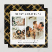 上品なタイポグラフィブラック金ゴールド格子写真クリスマス シーズンカード (正面/裏面)