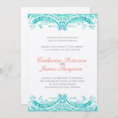 上品なターコイズとコーラル結婚式招待状 招待状 (正面/裏面)