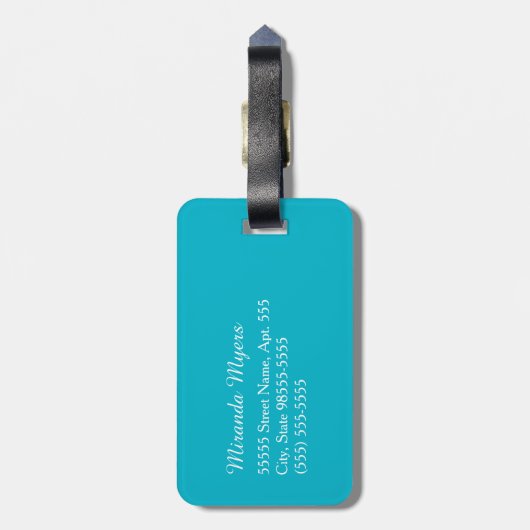 上品なターコイズブルークローバーモノグラムアンドネーム ラゲッジタグ (裏面縦)