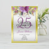 上品なダイヤモンドグリッター水の色の花誕生日 招待状 (スタンド正面)