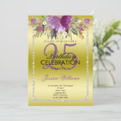 上品なダイヤモンドグリッター水の色の花誕生日 招待状 (スタンド正面)