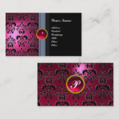 上品なダマスクジェムモノグラムブラックピンク 名刺 (正面/裏面)