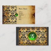 上品なダマスクパーチメントモノグラムグリーンエメラルド 名刺 (正面/裏面)