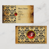 上品なダマスクパーチメントモノグラムレッドブラック 名刺 (正面/裏面)