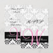 上品なダマスクピンクのモノグラム結婚式出欠ハガキ 出欠カード (正面/裏面)