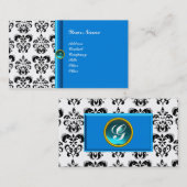 上品なダマスクモノグラムブルーアクアマリン 名刺 (正面/裏面)