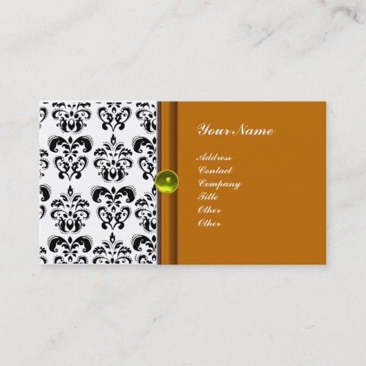 上品なダマスクモノグラム、紫色のトパーズイエロー 名刺 (正面)