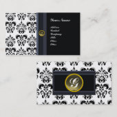上品なダマスクモノグラム、黒アゲート 名刺 (正面/裏面)