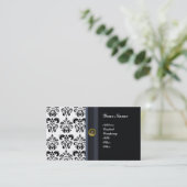 上品なダマスクモノグラム、黒アゲート 名刺 (スタンド正面)