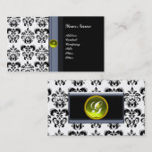 上品なダマスクモノグラム、黒トパーズイエロー 名刺 (正面/裏面)