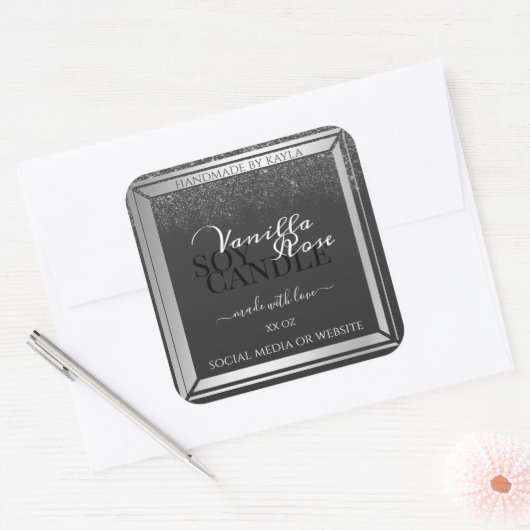 上品なダークグレー&シルバー製品のパッケージングラベル スクエアシール (封筒)