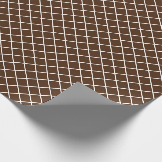 上品なダークコーヒーブラウンホワイトチェックパターン ラッピングペーパー (角)