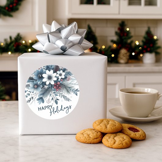 上品なダークテールブルーと赤の花環ホリデーシーズンの装飾 ラウンドシール