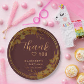 上品なダークブルゴーニュ&金ゴールドフローラありがとう ペーパープレート (パーティー)