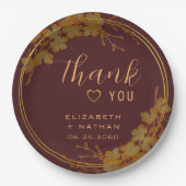 上品なダークブルゴーニュ&金ゴールドフローラありがとう ペーパープレート (正面)