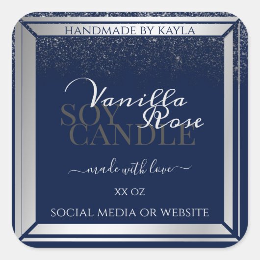 上品なダークブルー&シルバー製品の包装ラベル スクエアシール (正面)