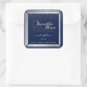 上品なダークブルー&シルバー製品の包装ラベル スクエアシール (バッグ)