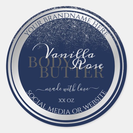 上品なダークブルー&シルバー製品の包装ラベル ラウンドシール (正面)