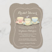 上品なティーカップ3点セットのウェディングシャワーティーパーティー 招待状 (正面/裏面)