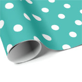 上品なティール（緑がかった色）の緑および白い水玉模様 ラッピングペーパー (ロールコーナー)